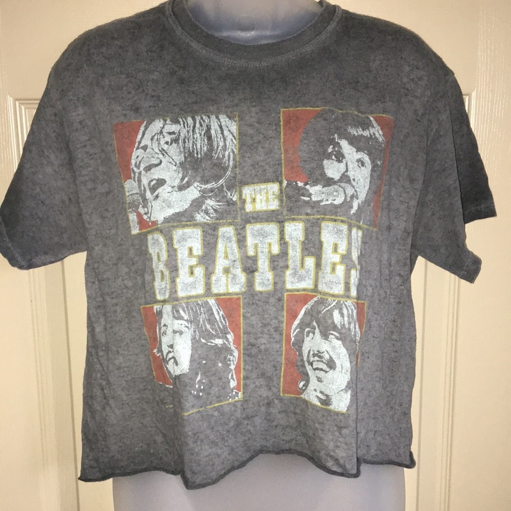 Amazing Beatles crop top T-shirt EUC with pictures of the Fab 4